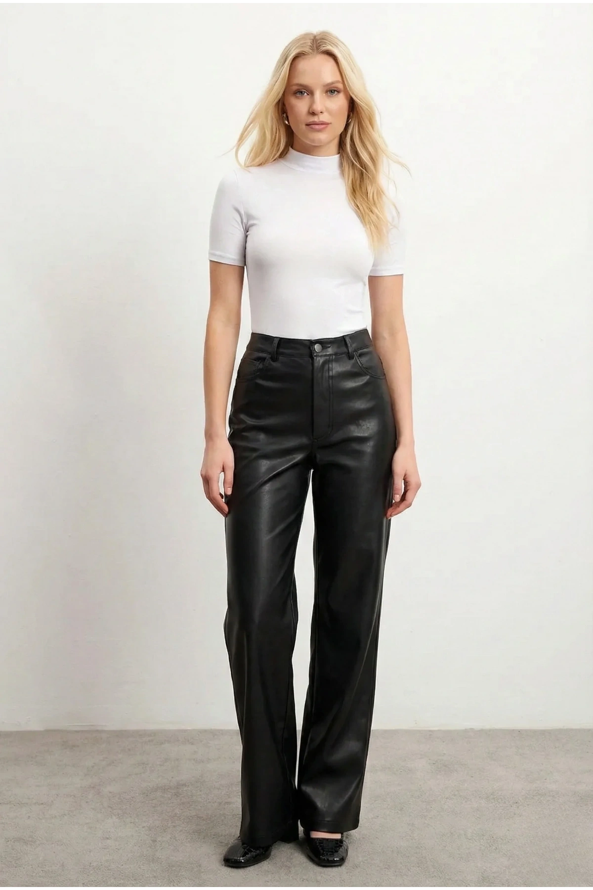 Kadın 2li Beyaz Yarım Balıkçı Yaka Kısa Kollu Esnek Pamuklu Basic Bluz