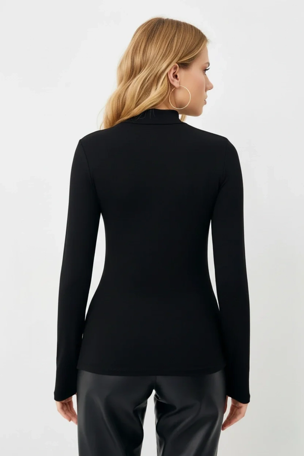 Kadın 2li Siyah Kahverengi Balıkçı Yaka Parmak Geçmeli Uzun Kol Pamuklu Body Bluz