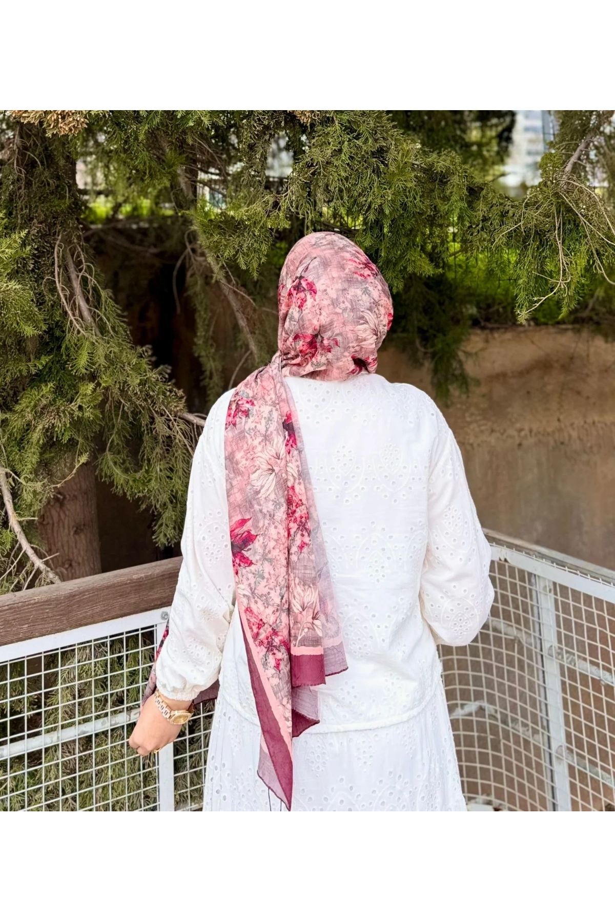 Kadın Terracotta Bordo Floral Çiçek Ebruli Desenli Bambu Dokuma Soft Yumuşak Şal