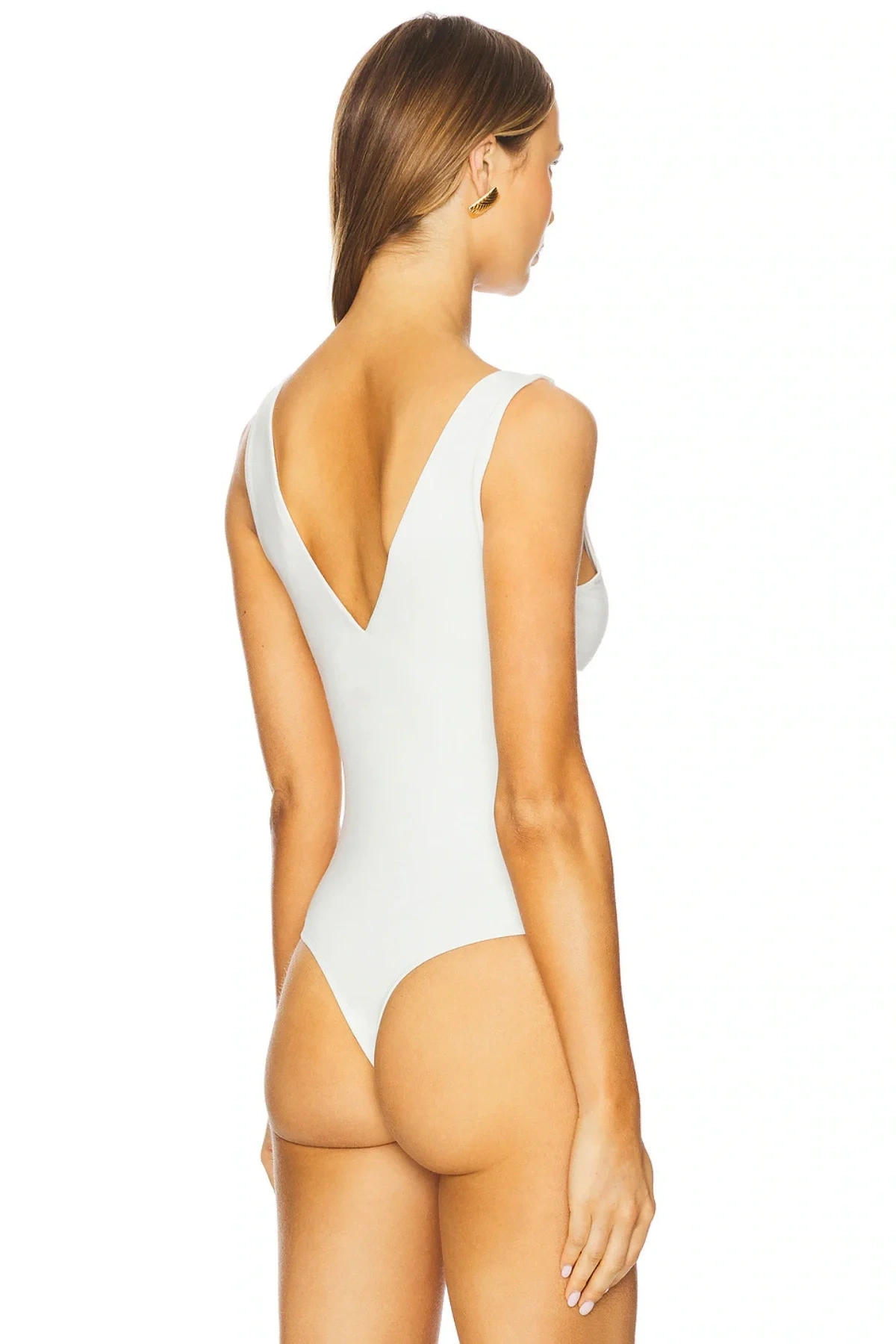 Kadın Beyaz Sıfır Kol Sırt Dekolteli V Yaka Alttan Çıtçıtlı Çift Kat Sandy Tanga Bodysuit