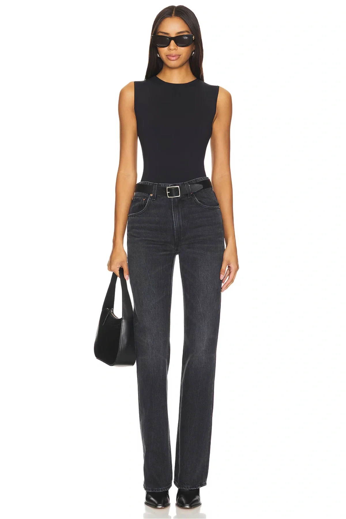 Kadın Siyah Bisiklet Yaka Sıfır Kol Alttan Çıtçıtlı Esnek Sandy Kumaş Basic Tanga Bodysuit