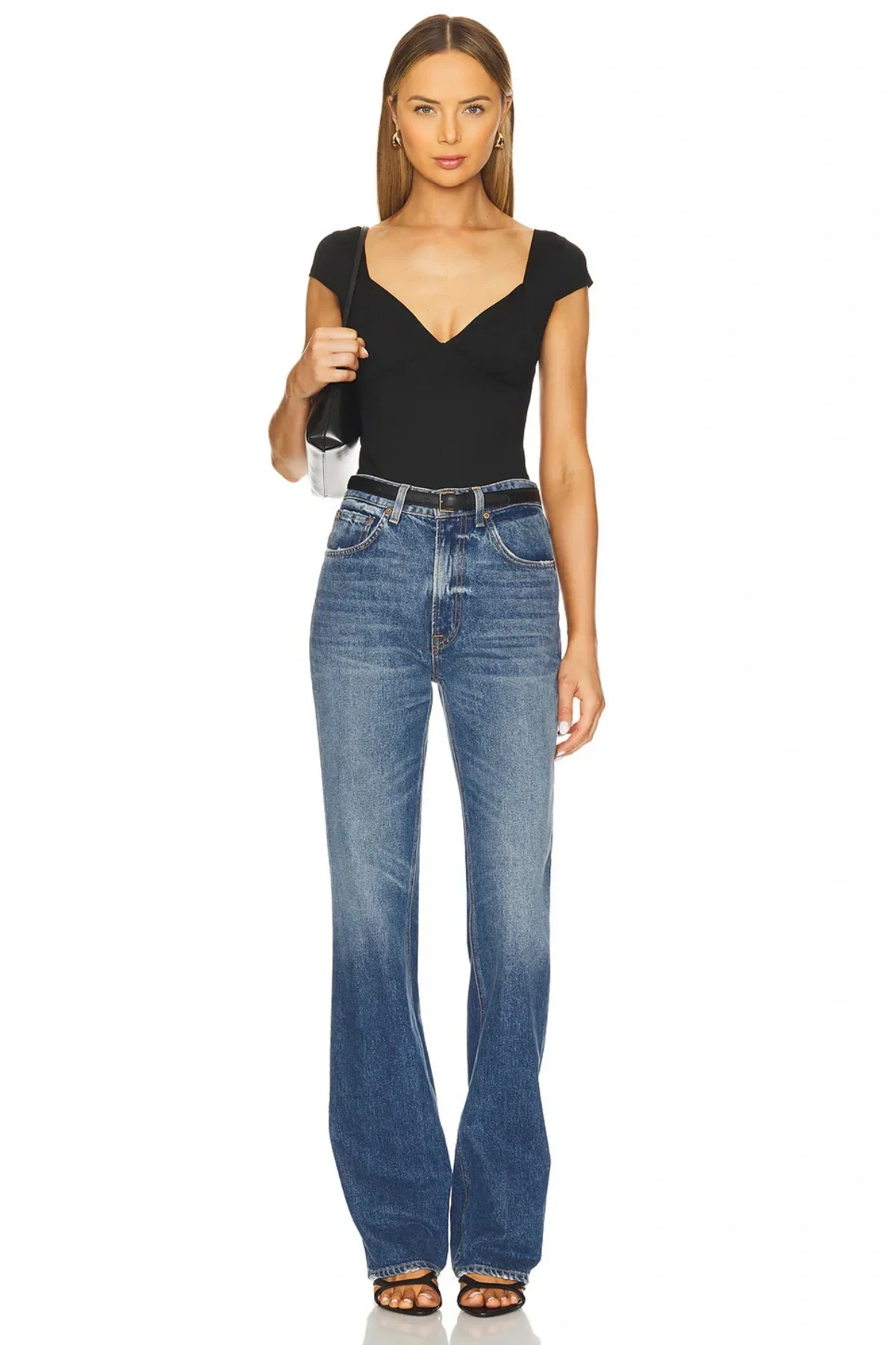 Kadın Siyah Kısa Kollu Kalp Yaka Alttan Çıtçıtlı Çift Kat Sandy Kumaş Basic Tanga Bodysuit