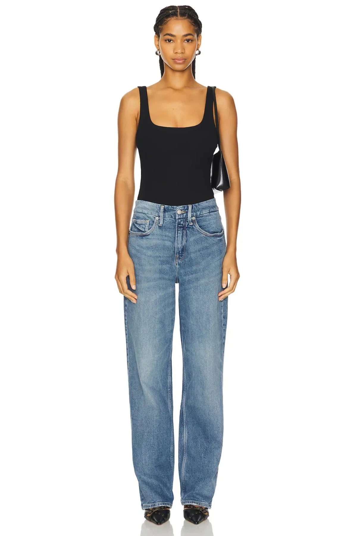 Kadın Siyah Sıfır Kol Kare Yaka Sırt Dekolteli Çıtçıtlı Çift Kat Sandy Basic Tanga Bodysuit