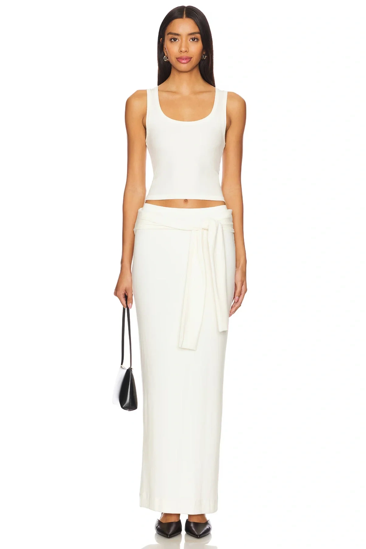 Kadın Beyaz U Yaka Sıfır Kol Çift Kat Esnek Sandy Kumaş Basic Atlet Crop Top