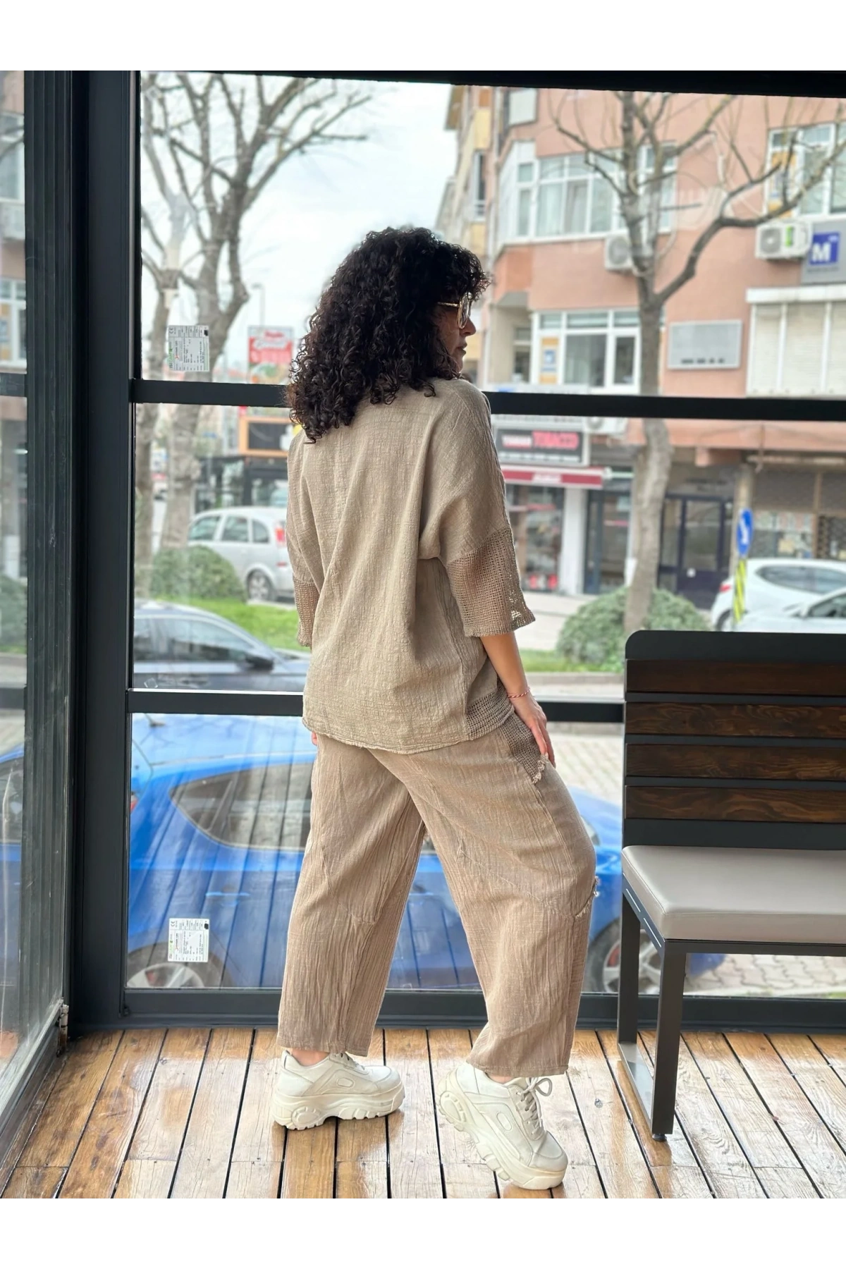 Kadın Vizon Keten Cepli Yıkamalı Bohem Pinterest Salaş Bol Paça Pantolon Yüksek Bel