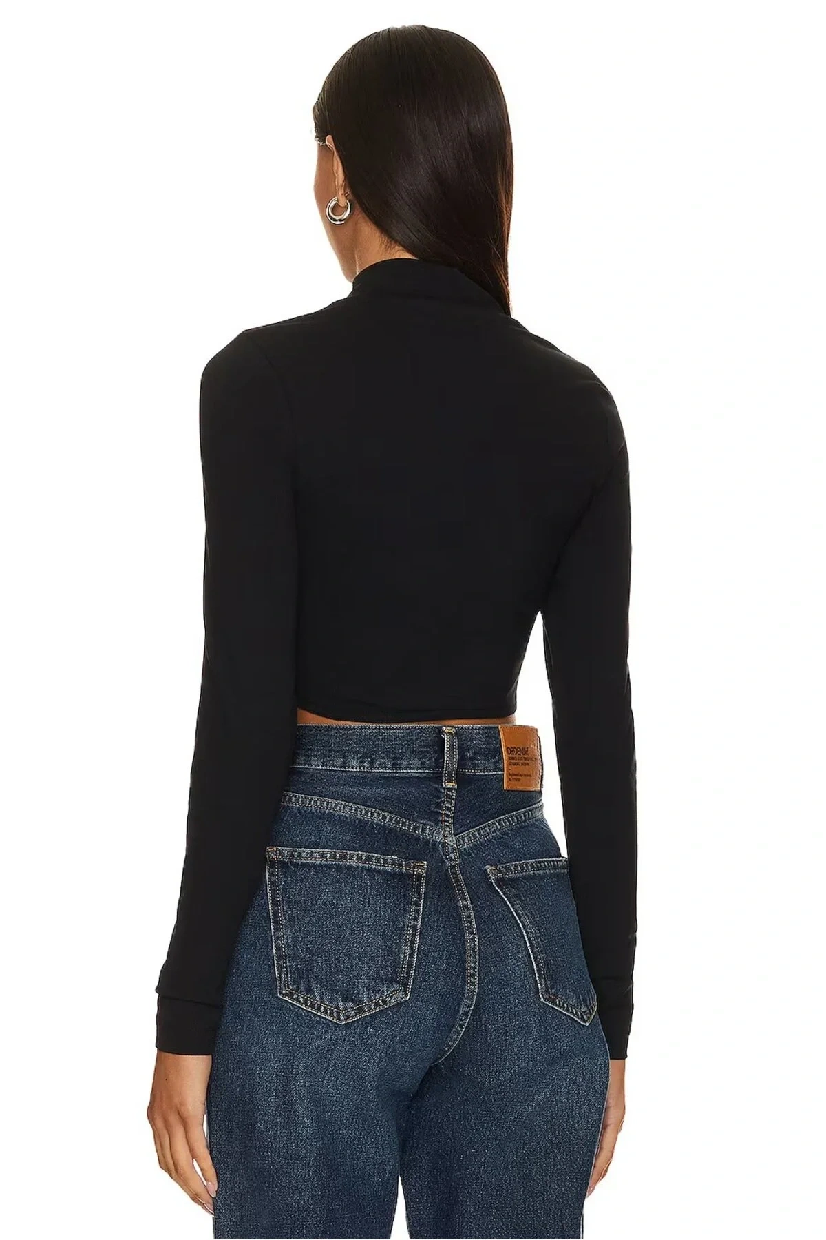 Kadın Siyah Yarım Balıkçı Yaka Asimetrik Kesim Çift Kat İpek Jarse Basic Crop Top Body Bluz