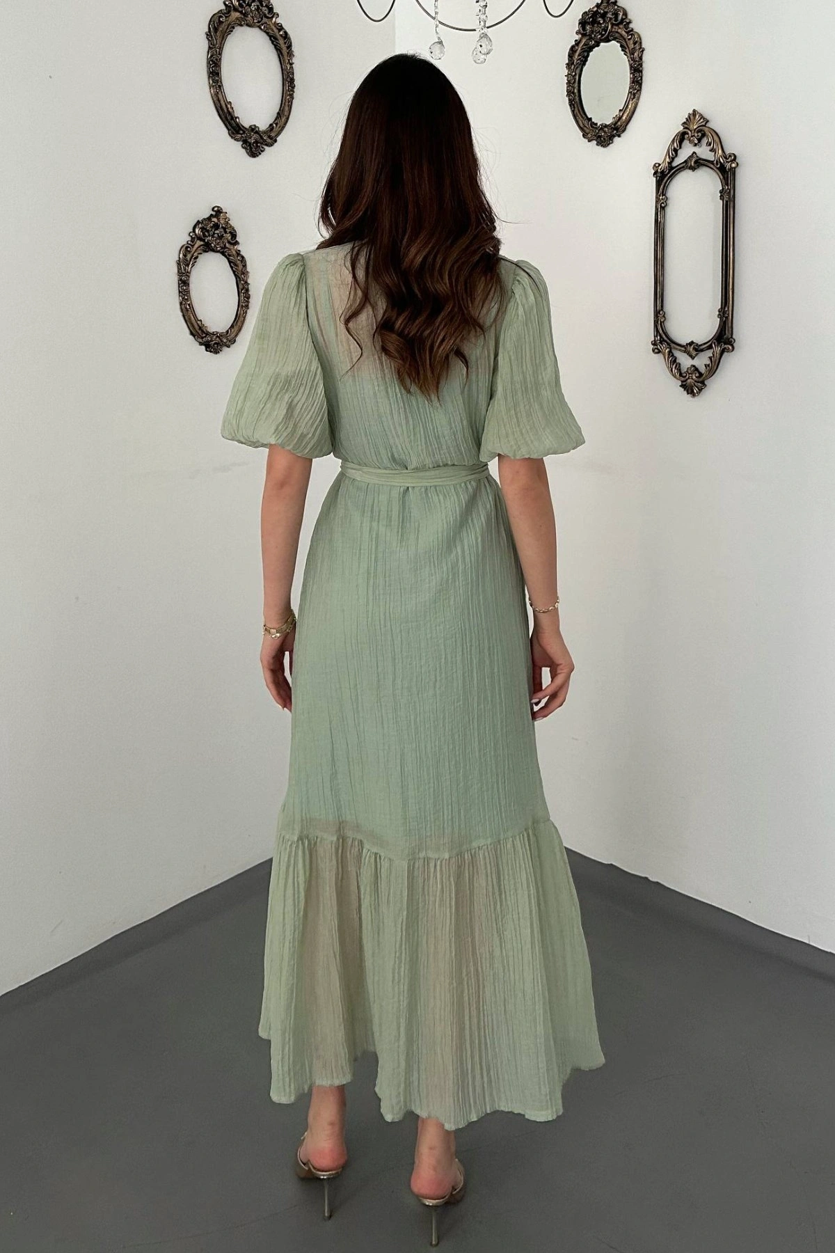 Mint Transparan İç Astarlı Elbise
