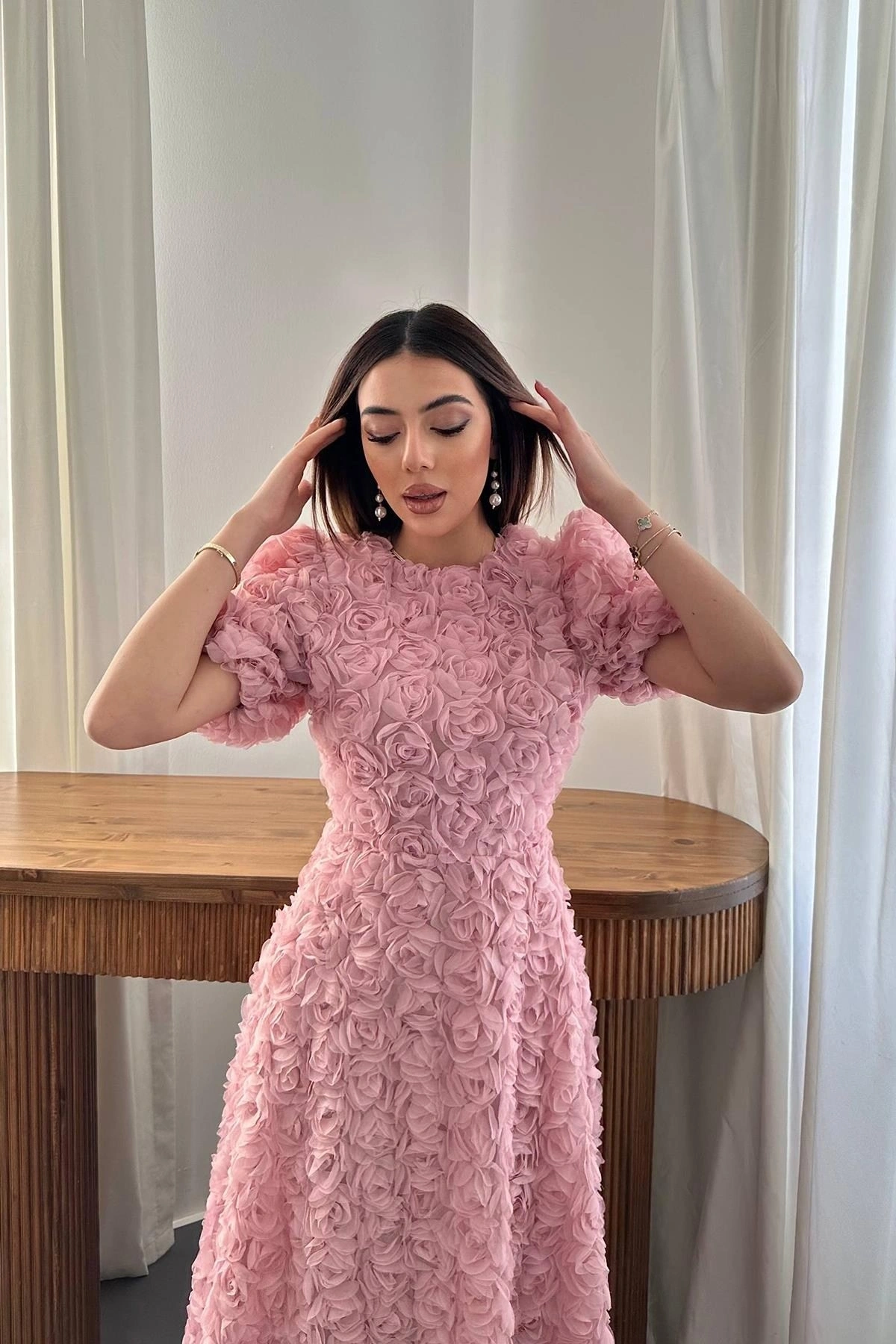 Pudra Güllü Elbise - Pudra