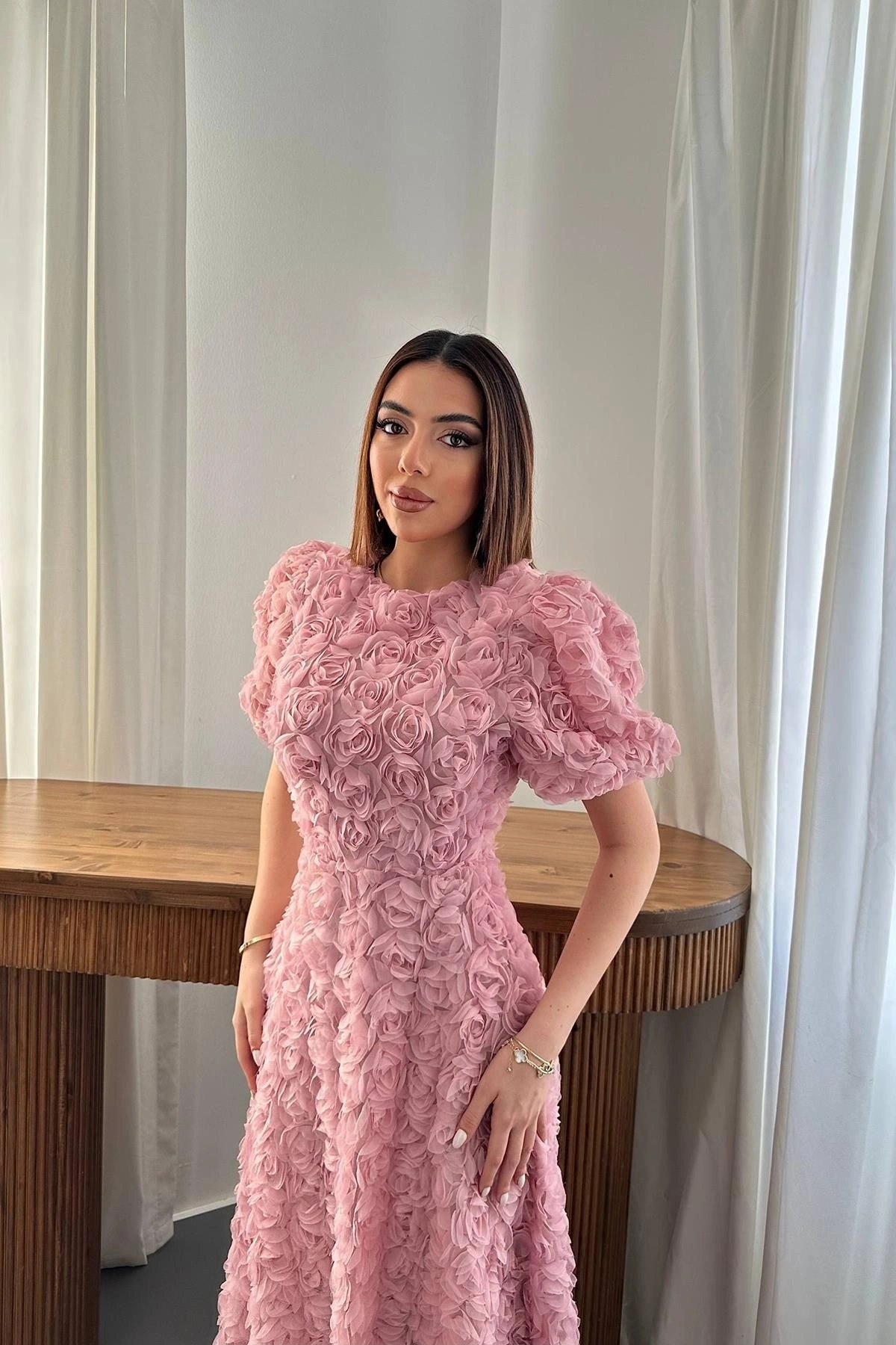 Pudra Güllü Elbise - Pudra