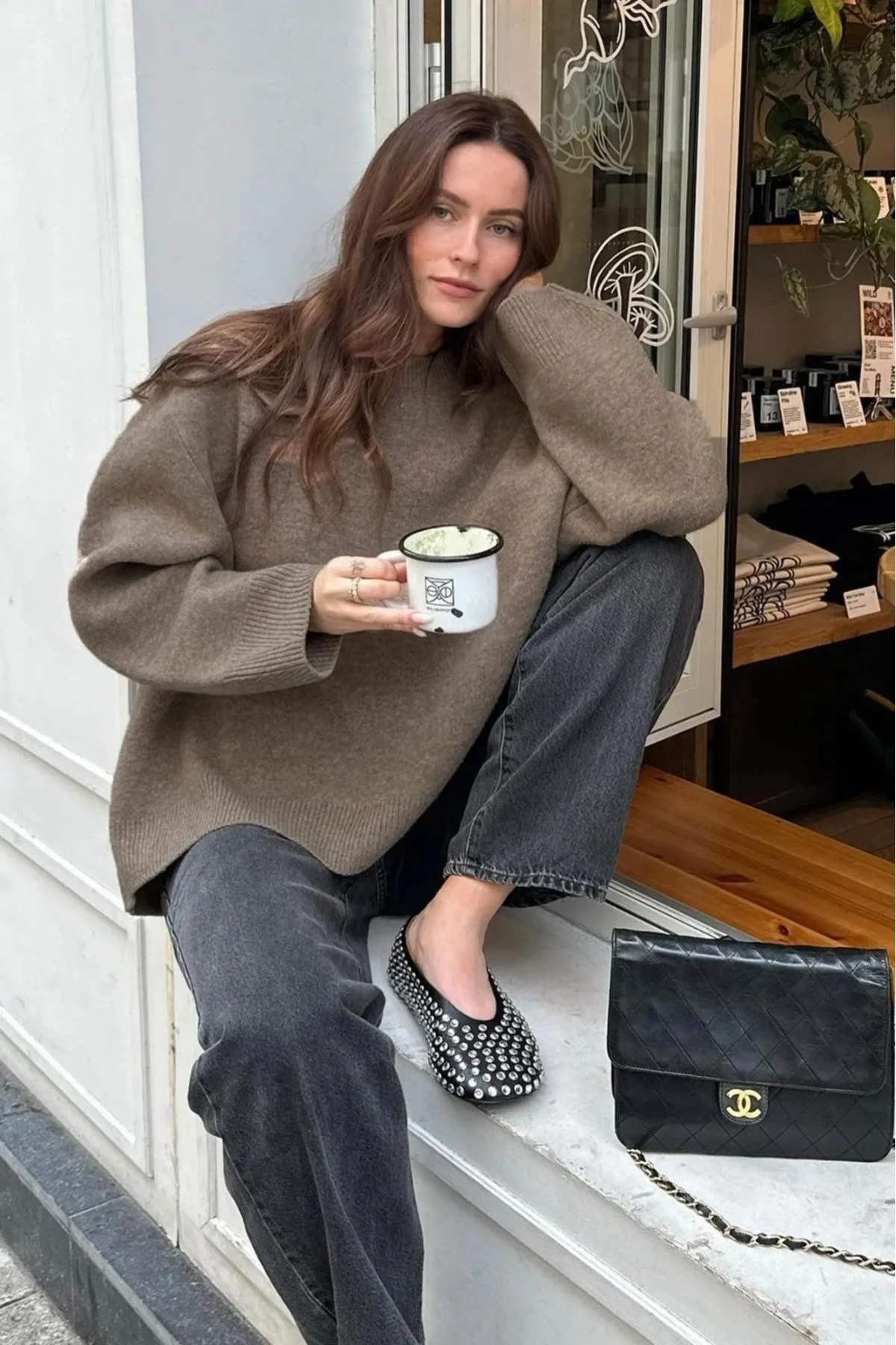 Kadın Vizon Bisiklet Yaka Uzun Kollu Oversize Yumuşak Dokulu Triko Kazak