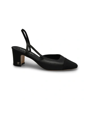 Chanel T06 Siyah Deri Sling Back Kadın Ayakkabı