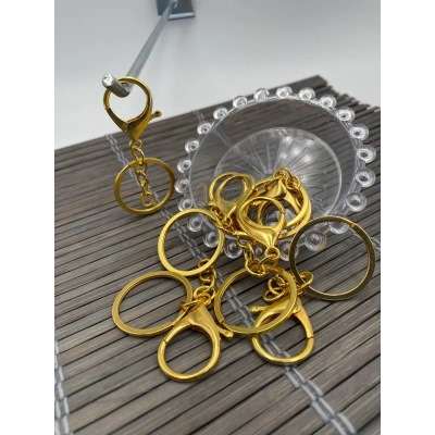 Metal Papağan Klipsli Zincirli Anahtarlık Halkası – Altın / Gold