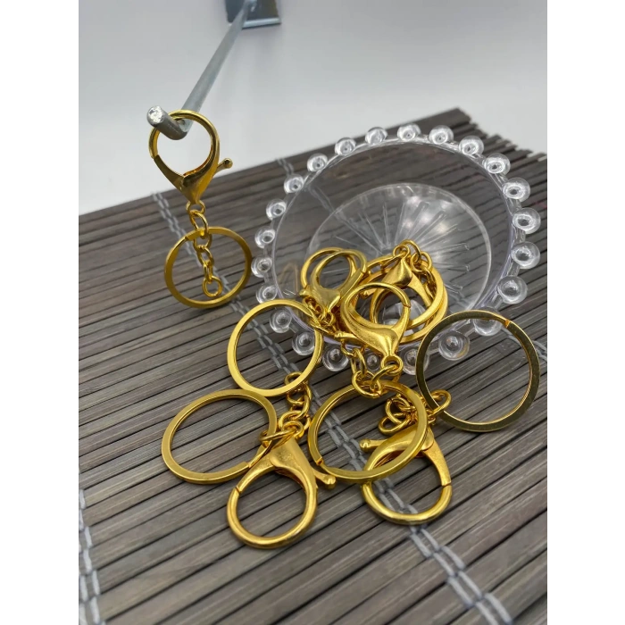 Metal Papağan Klipsli Zincirli Anahtarlık Halkası – Altın / Gold