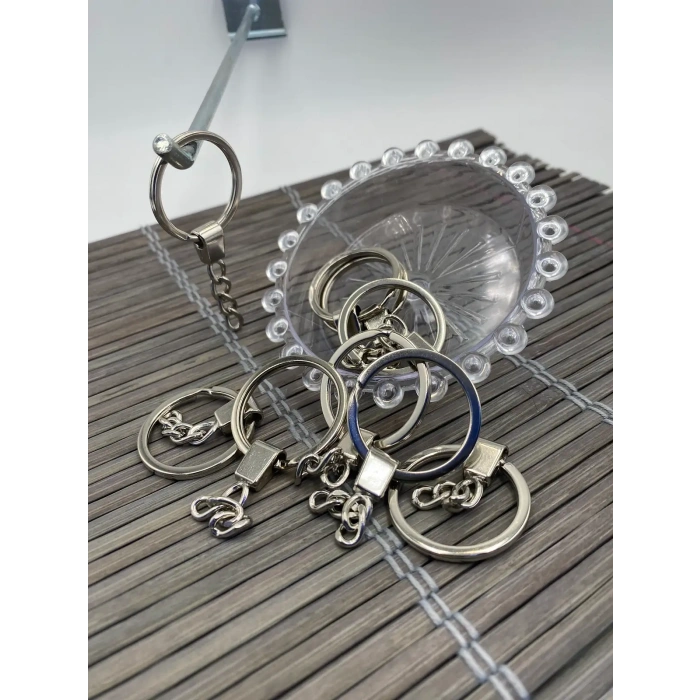 3 cm Dökümlü Zincirli Anahtarlık Halkası – Gümüş / Nikel