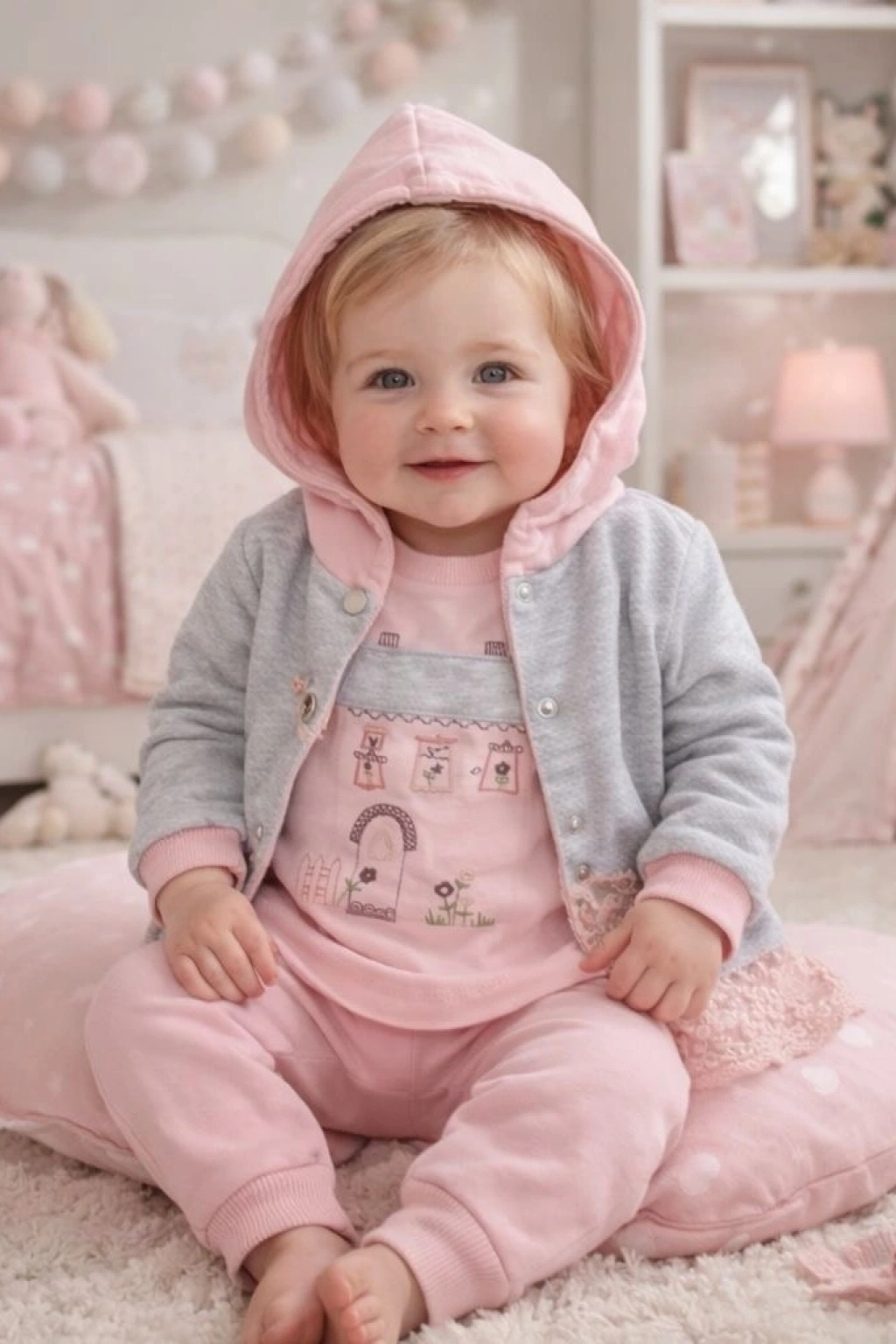 Babyim Dantelli 3 Lü Bebek Hırkalı Takım