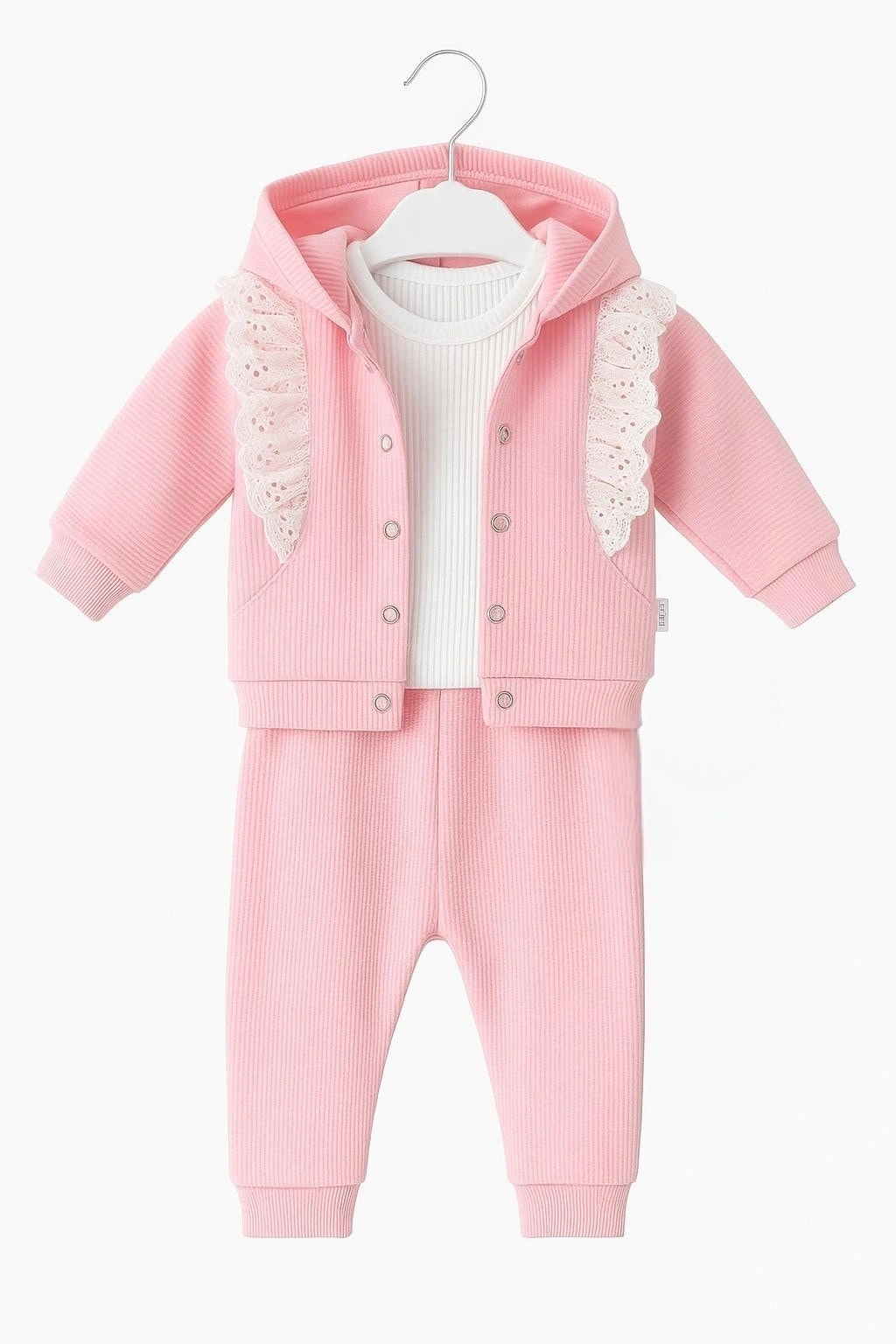 Dantel Detaylı 3lü Bebek Takımı