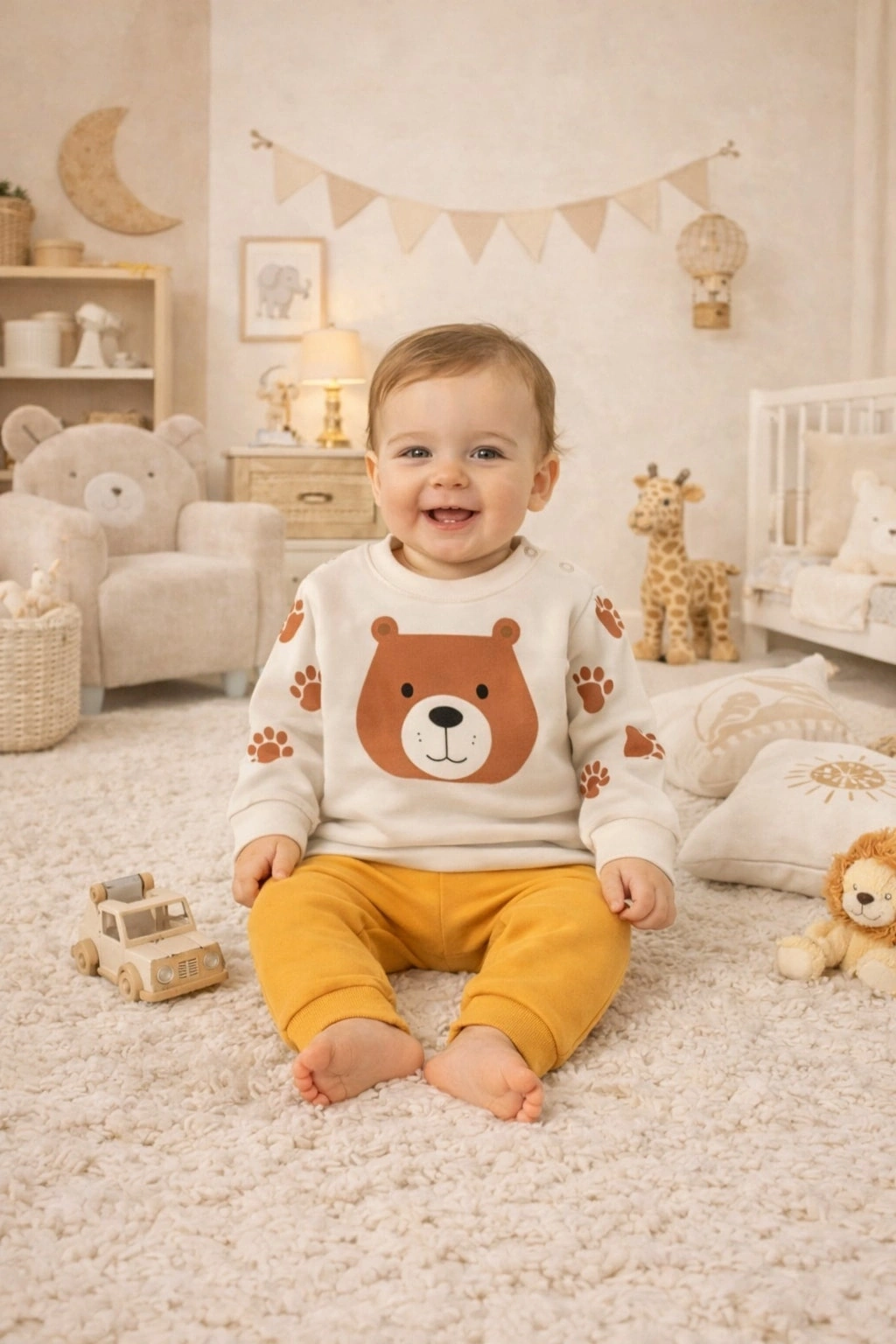 Gonca Bebe Bear Baskılı Penye Bebek Takımı