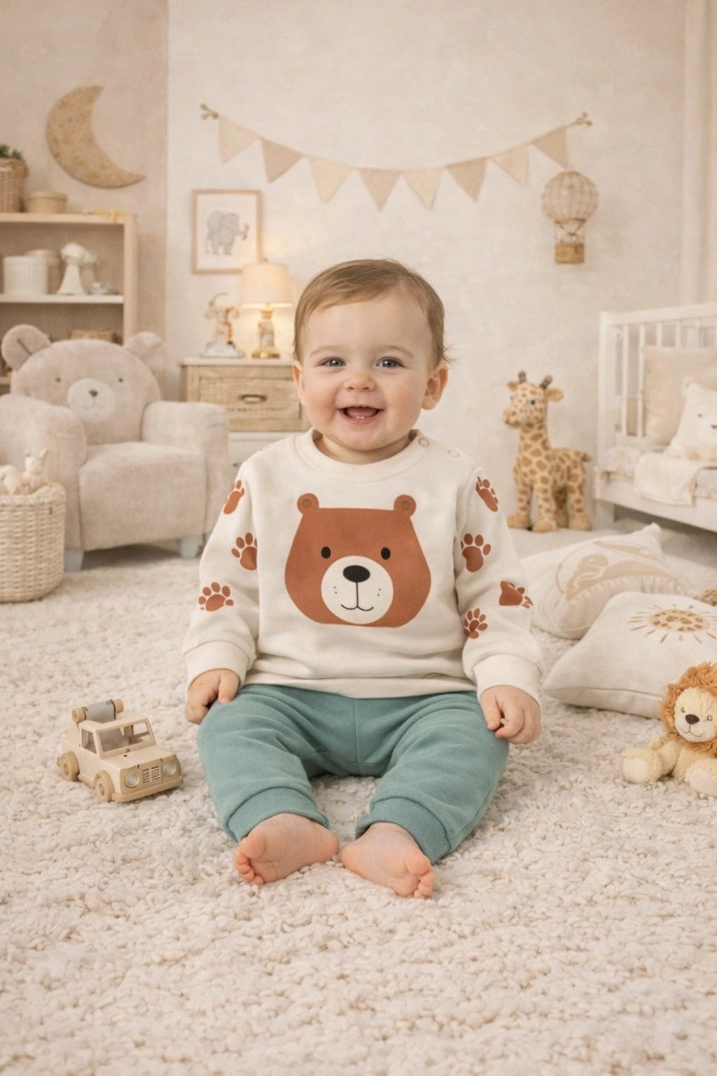 Gonca Bebe Bear Baskılı Penye Bebek Takımı