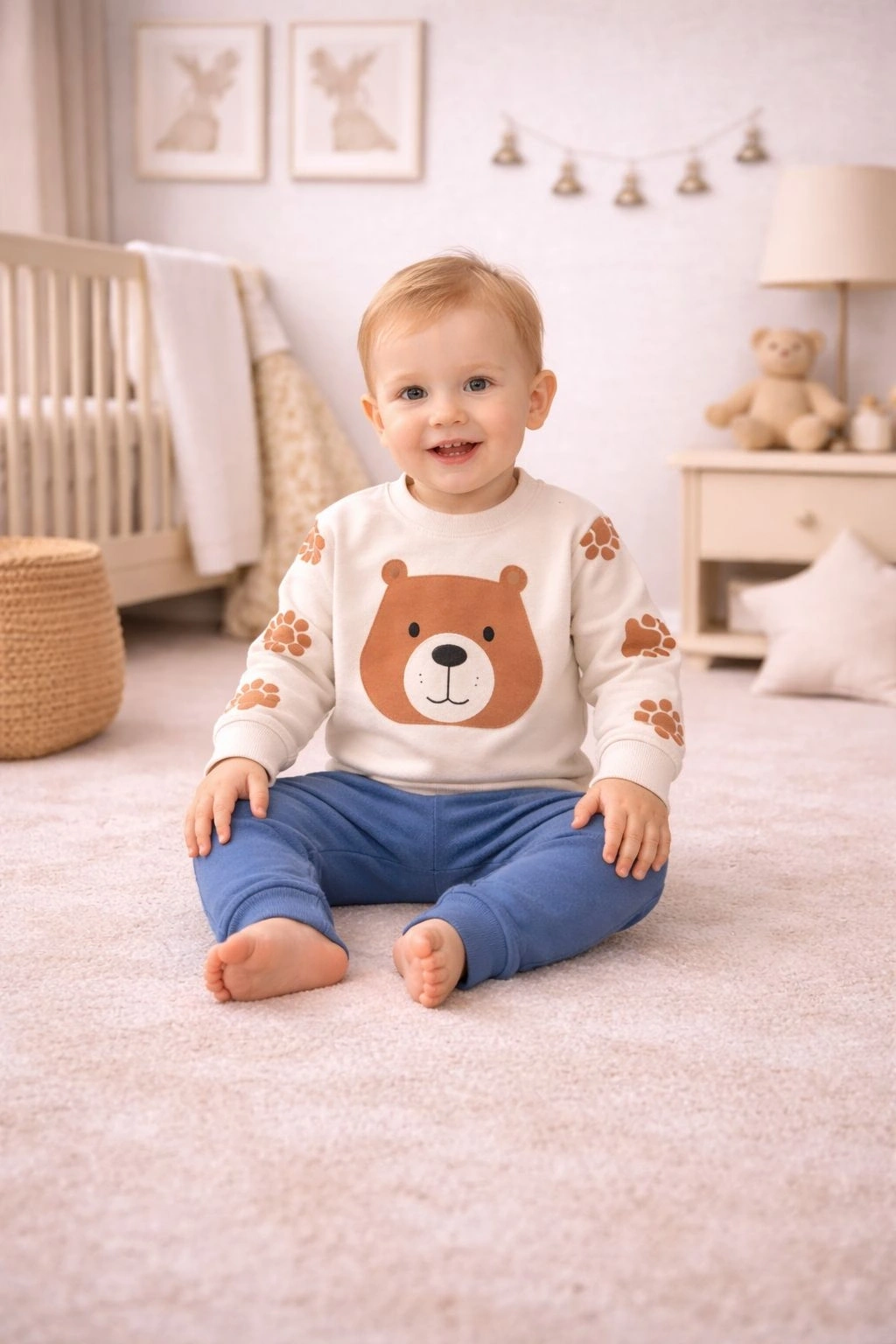 Gonca Bebe Bear Baskılı Penye Bebek Takımı