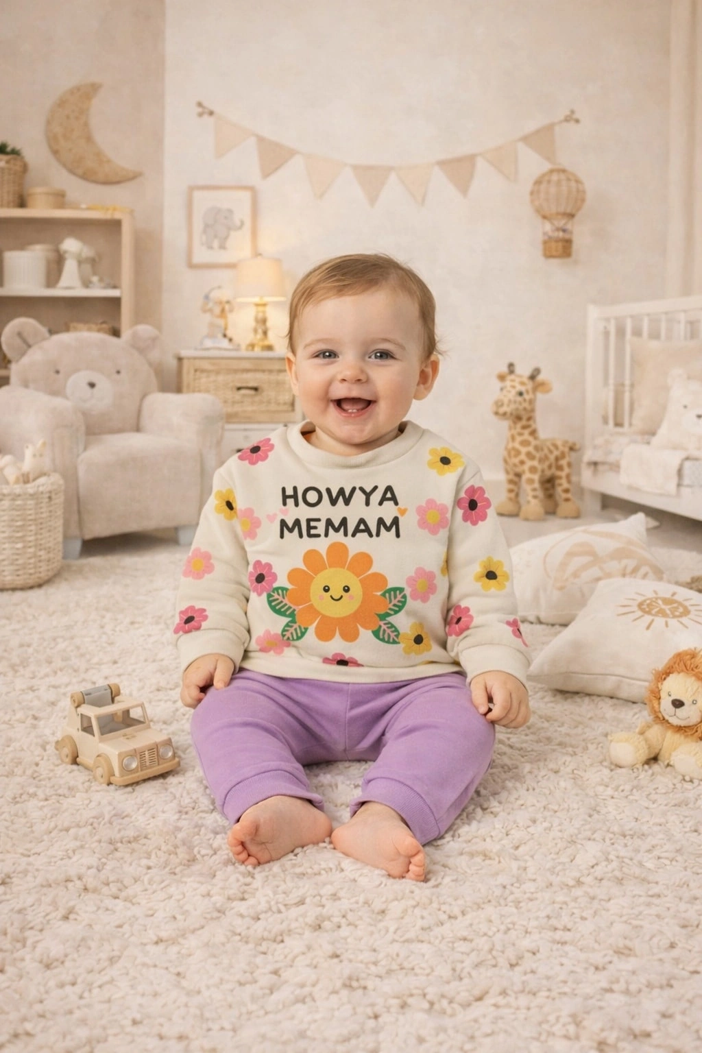 Gonca Bebe Çiçek Baskılı Penye Kız Bebek Takımı