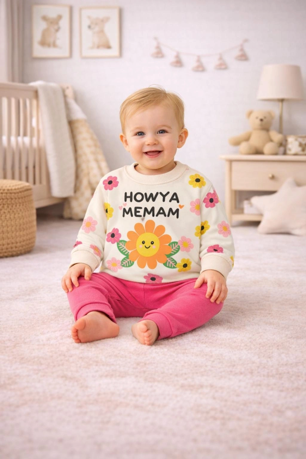 Gonca Bebe Çiçek Baskılı Penye Kız Bebek Takımı