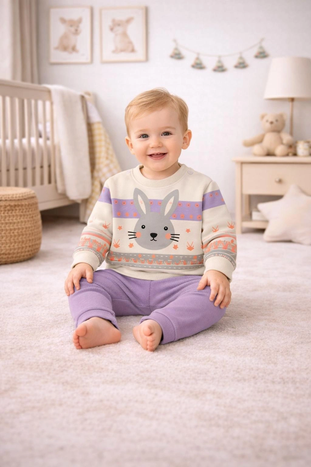 Gonca Bebe    Sevimli Tavşan Baskılı Bebek Takımı