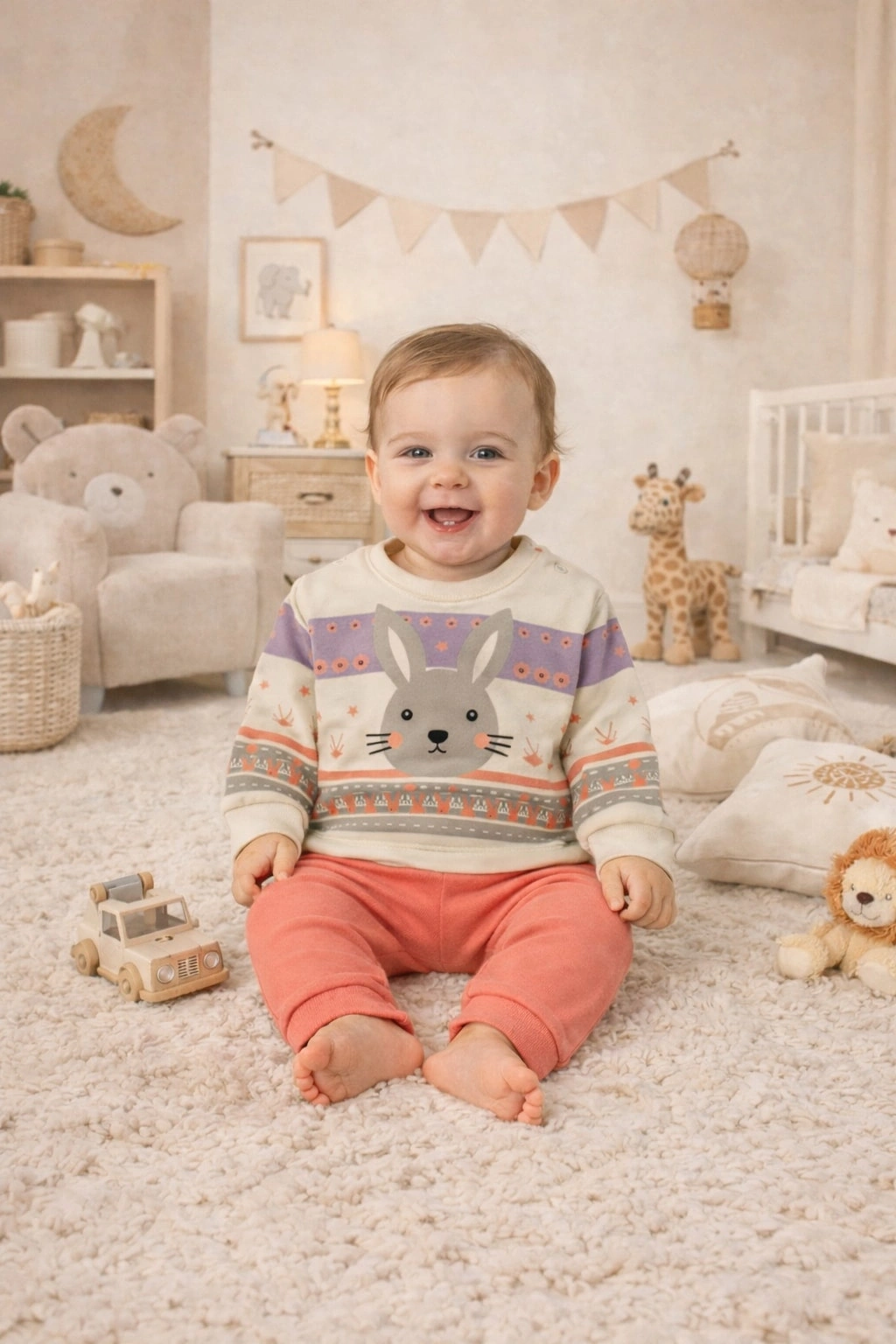 Gonca Bebe    Sevimli Tavşan Baskılı Bebek Takımı