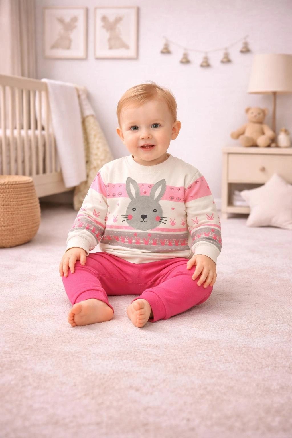 Gonca Bebe    Sevimli Tavşan Baskılı Bebek Takımı