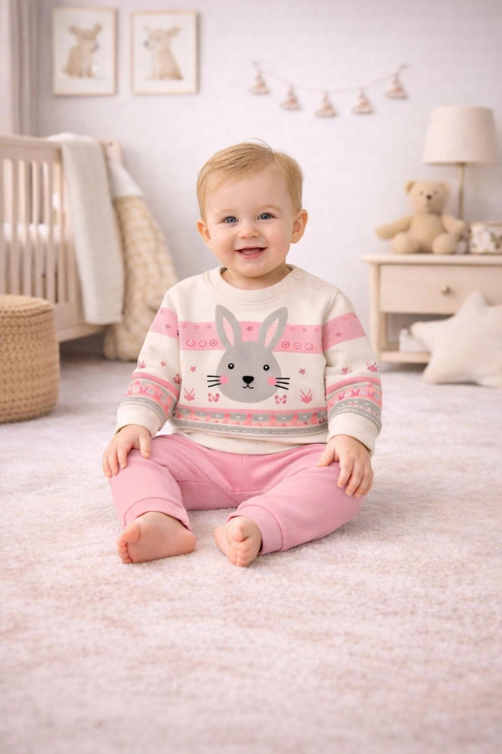 Gonca Bebe    Sevimli Tavşan Baskılı Bebek Takımı
