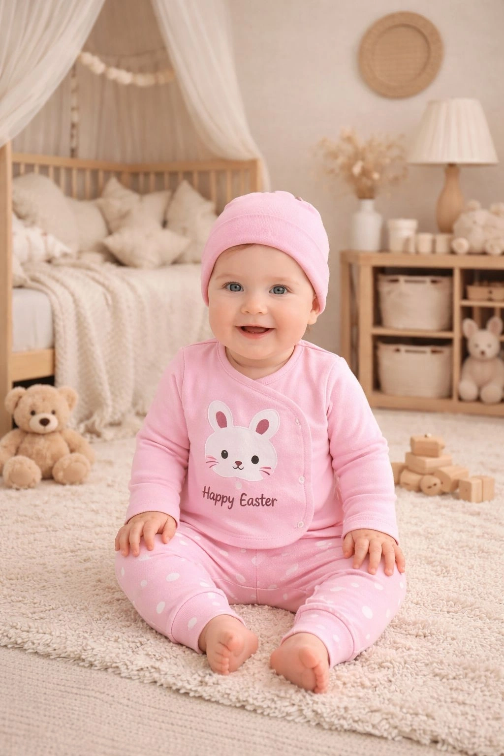 Gonca Bebe Tavşan Desenli 3lü Zıbın Takımı