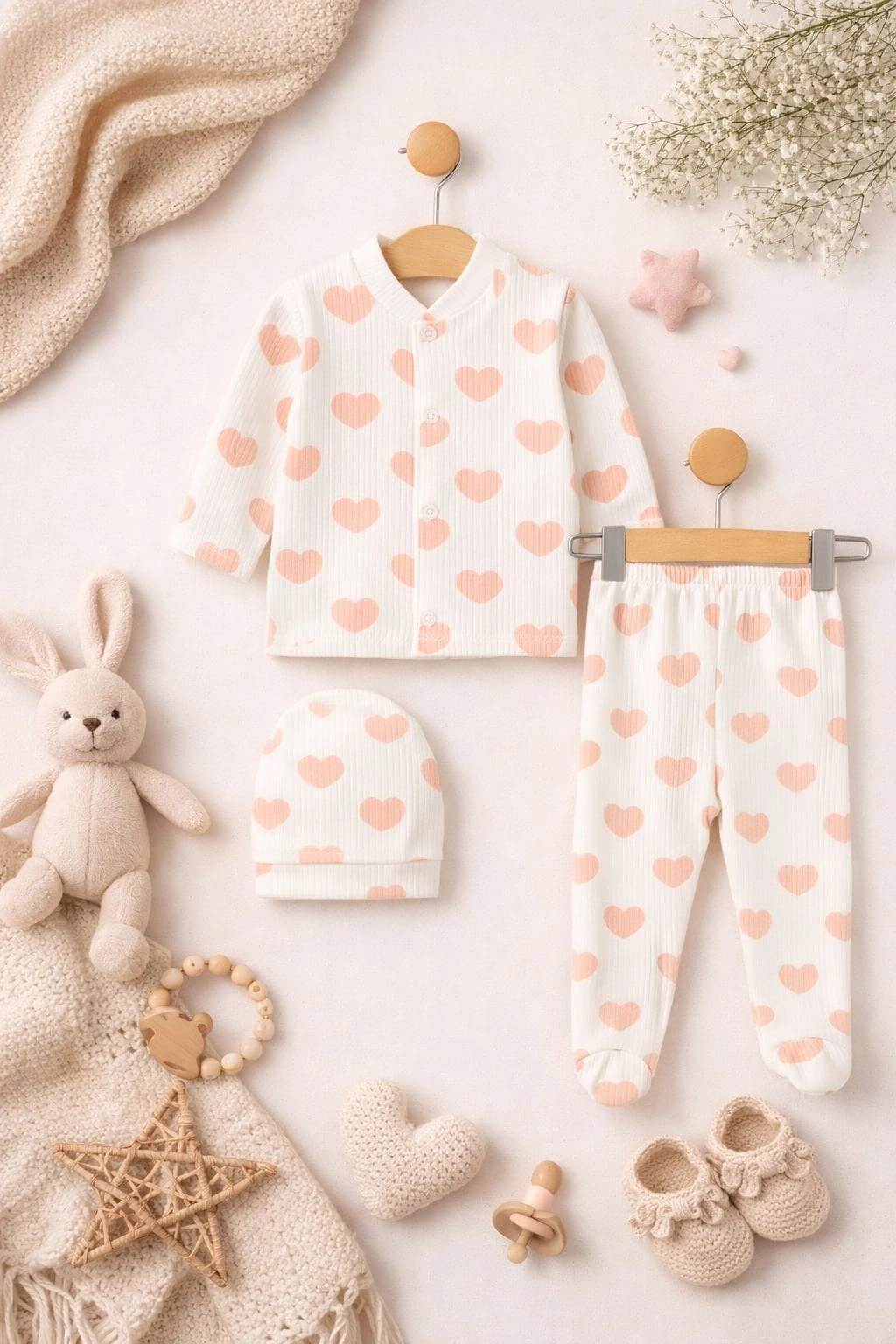 Gonca Kalp Baskılı 3 Parça Yenidoğan Set