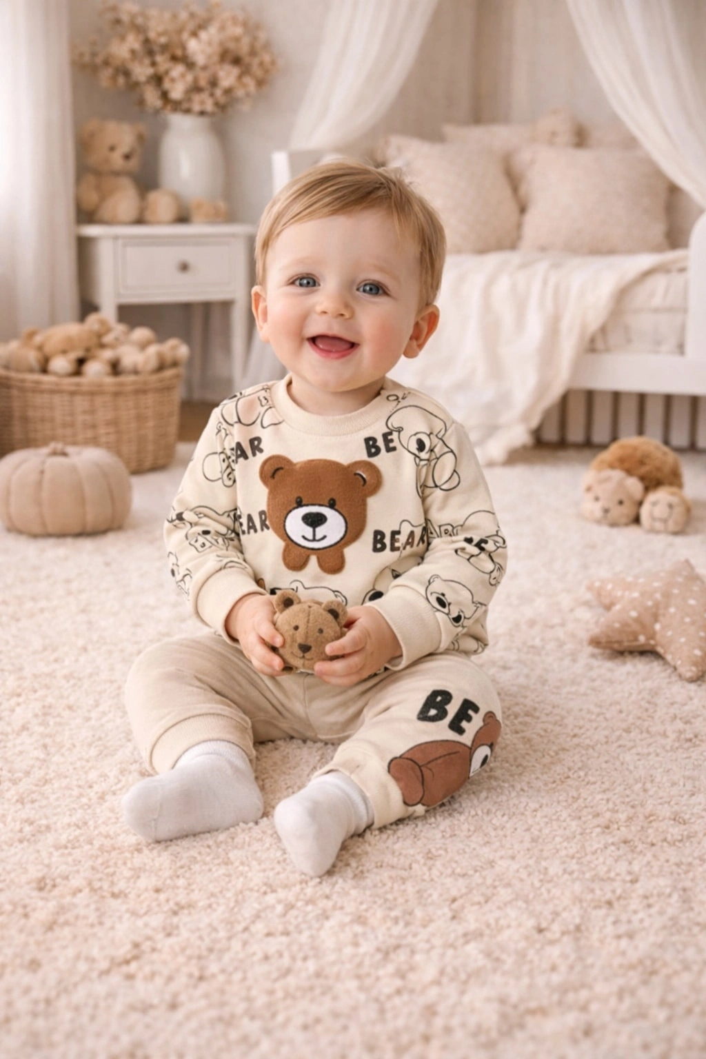 Mini Mundo Bear Baskılı Erkek Bebek Takımı