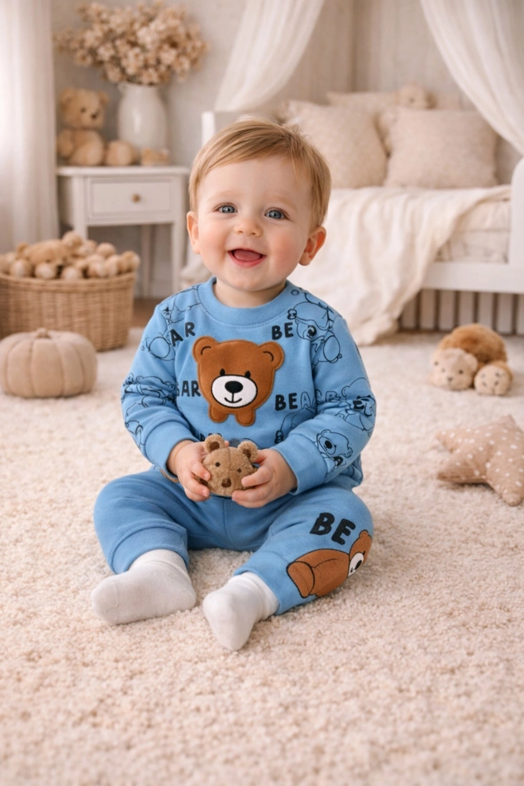 Mini Mundo Bear Baskılı Erkek Bebek Takımı