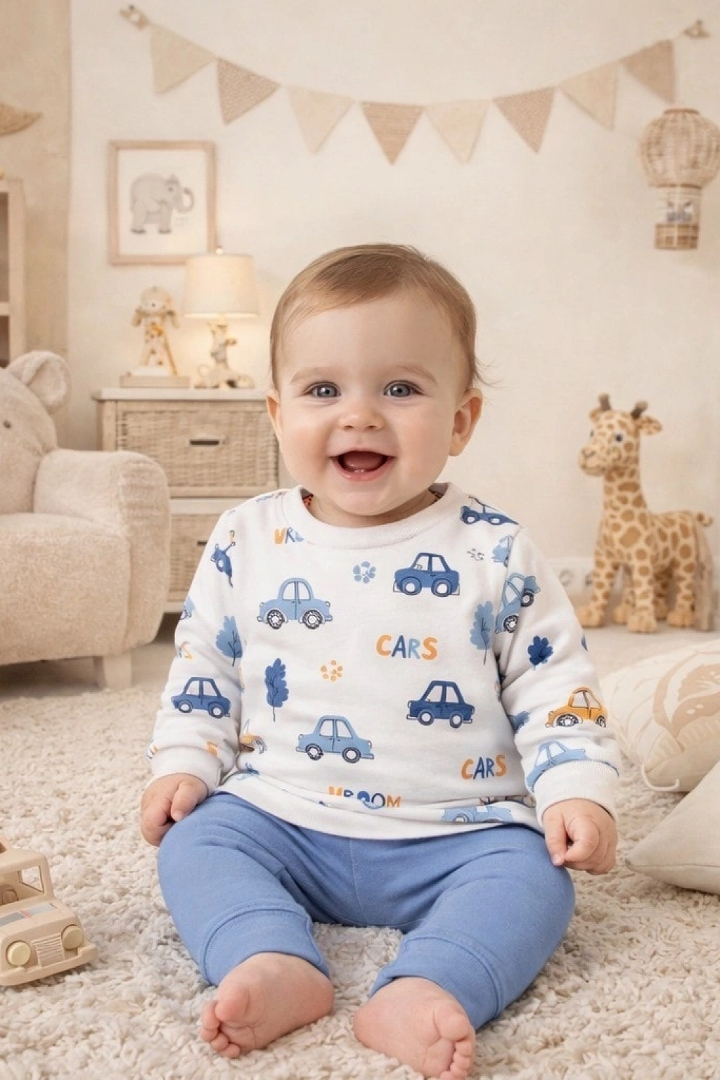 Nikuby Araba Baskılı Erkek Bebek Takımı