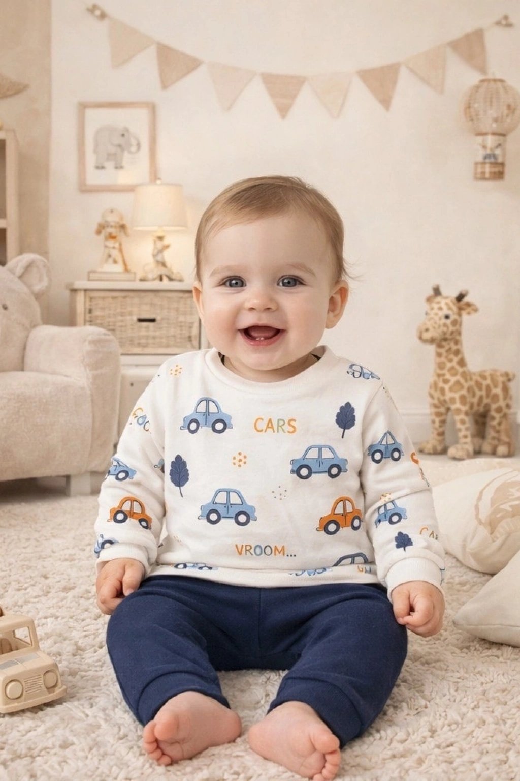 Nikuby Araba Baskılı Erkek Bebek Takımı