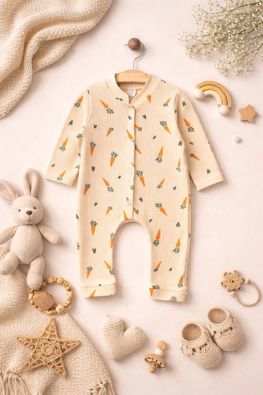 Süpermini Havuç Baskılı Raporlu Tulum