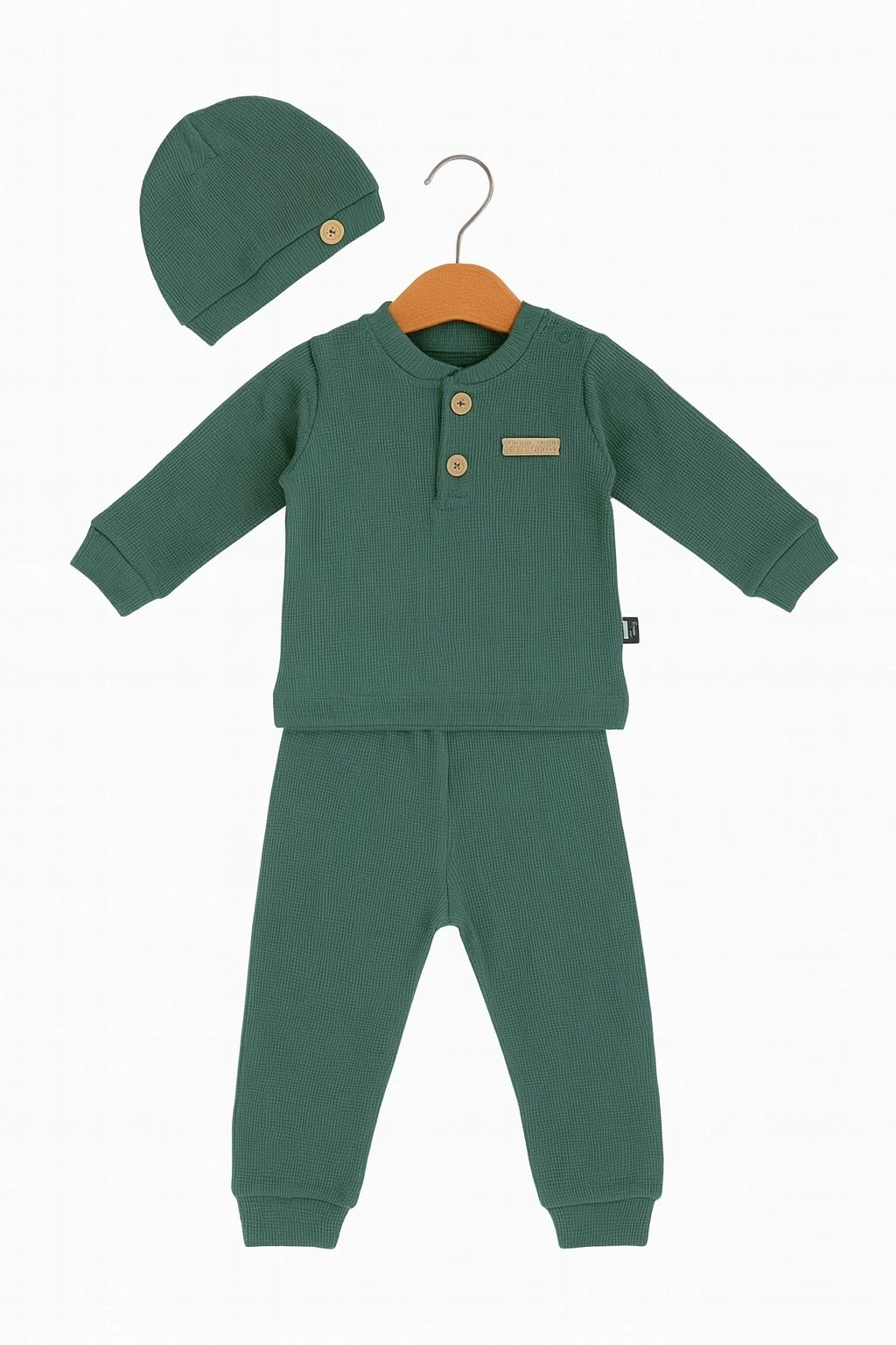 Yaka Düğmeli Şapkalı Bebe Takım
