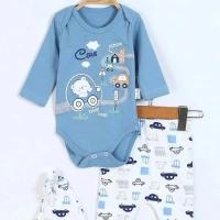 Araba Baskılı Erkek Bebe Badili 3lü Takımı