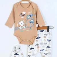 Araba Baskılı Erkek Bebe Badili 3lü Takımı