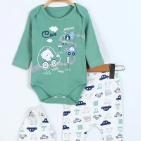 Araba Baskılı Erkek Bebe Badili 3lü Takımı