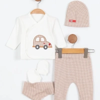 Araba Nakışlı 5li Erkek Bebek Zıbın Takım