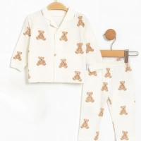 Ayı Baskılı 2li Bebek Pijama Takımı