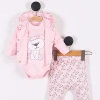 Ayıcık 3lü Kapüşonlu Mevsimlik Kız Bebek Takımı