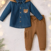 Bear Kapüşonlu Kot Gömlekli İkili Takım 243257