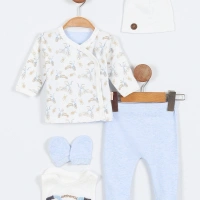 Bisikletli Baskılı Erkek Bebek 5li Zıbın Seti