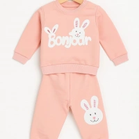 Bonjour Tavşan Baskılı Kız Bebek Takımı