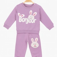 Bonjour Tavşan Baskılı Kız Bebek Takımı