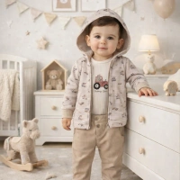 ByBubbless BAskılı Kalın Kumaş 3lü Erkek bebek Takımı