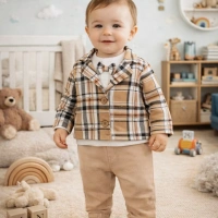 Çakar Bebe Ekoseli Erkek Bebekl Takımı Bayramlık