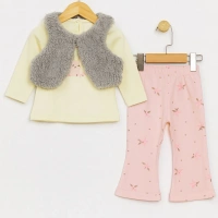 Çicek Baskılı Yelekli Kız Bebek Takımı